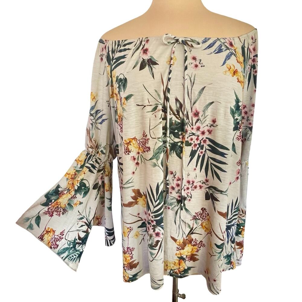 Naif Floral Off-Shoulder Boho Top Size XL Bell Sleeve Boho Cottagecore Botanical
